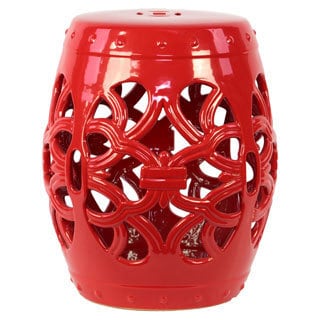 Open Work Red Ceramic Garden Stool