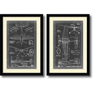 Low Price Vision Studio 'Aeronautic Blueprint III & IV- set of 2' Framed Art Print 26 x 37-inch Each