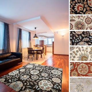 ###  Hand-tufted Lily Pad Floral Square Wool Area Rug (9'9 x 9'9)