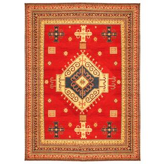 Hot Deal Herat Oriental Indo Hand-knotted Kazak Red/ Ivory Wool Rug (8' x 10')