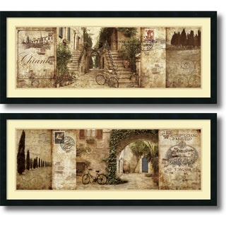Best Shopping Keith Mallett 'Tuscany and Courtyard- set of 2' Framed Art Print 42 x 18-inch Each