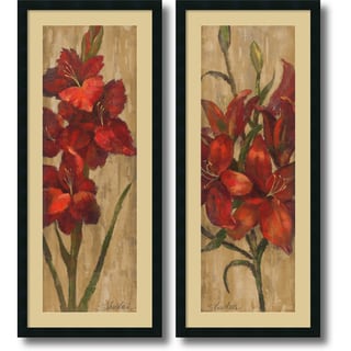 Find Shop Silvia Vassileva 'Vivid Red Gladiola and Lily on Gold- set of 2' Framed Art Print 18 x 42-inch Each