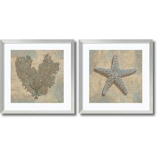 (>_<)  Caroline Kelly 'Aqua Fan Coral & Starfish- set of 2' Framed Art Print 27 x 27-inch Each