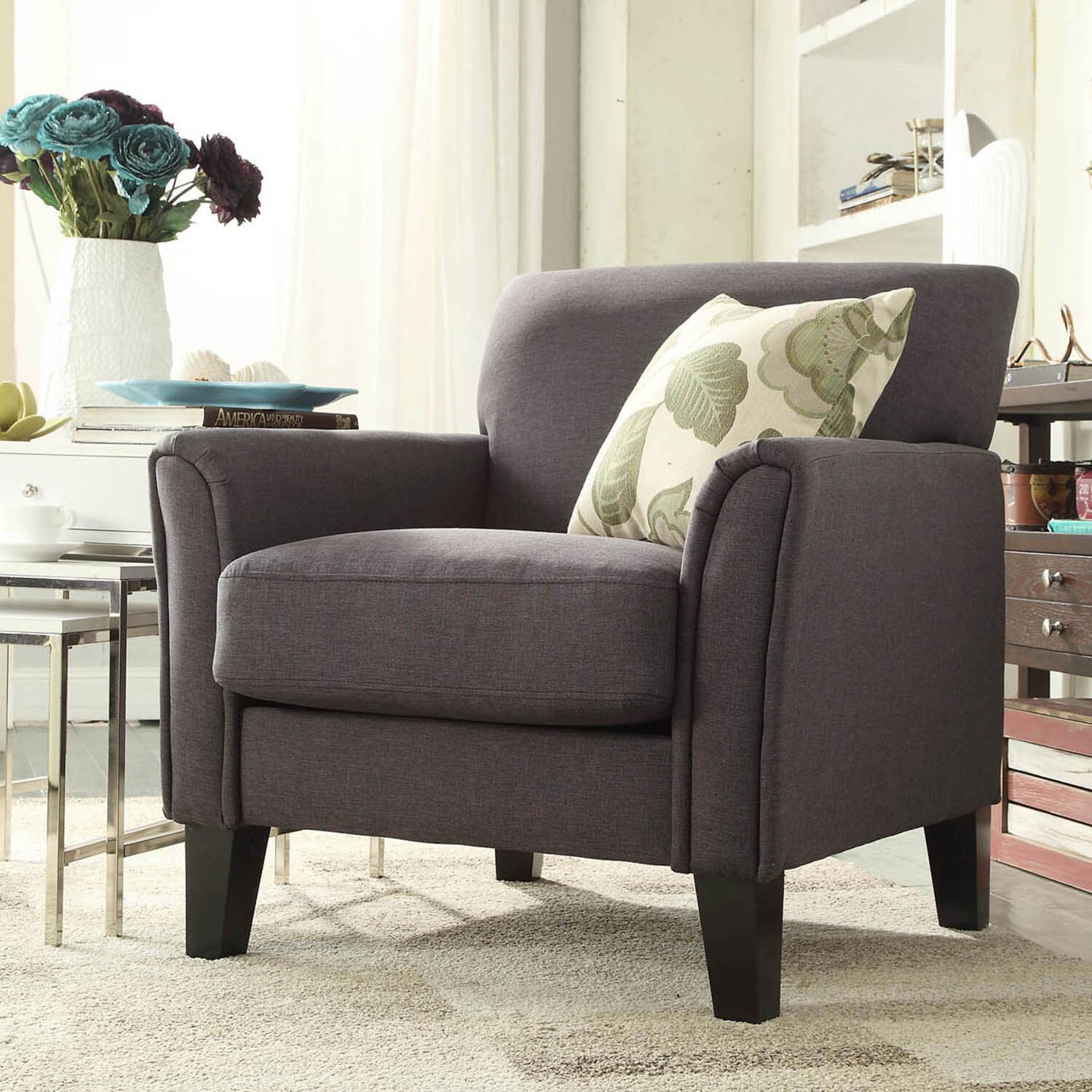 INSPIRE Q Uptown Modern Dark Grey Linen Accent Arm Chair - Overstock