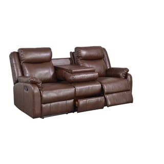 @@@ >  Brown Bonded Leather Double Recliner with Table Console