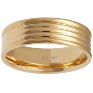 14k Yellow Gold Men's Ribbed Comfort-fit Wedding Band-Image