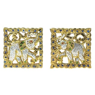(^_-) Set of Two Elephant 24k Gold Leaf Carved Wood Wall Art (Thailand)