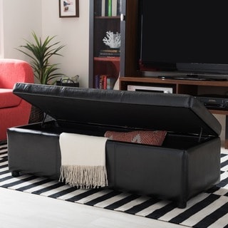 ( ._.) Baxton Studio Dennehy Bonded Leather Storage Bench Ottoman in Black