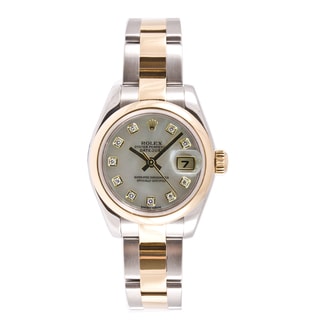 Pre-owned Rolex Women's Datejust Two-tone Mother Of Pearl Diamond Dial Watch