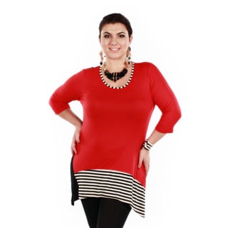 Women's 3/4-length Sleeve Solid Stripped Accent Tunic-Image