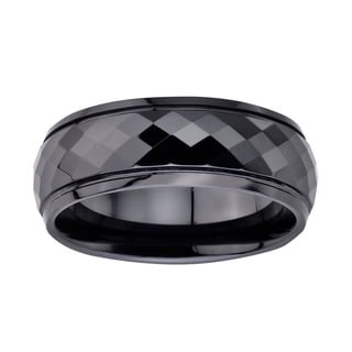 Men's Black Ceramic Faceted 8 mm Comfort-fit Band-Image