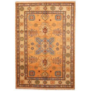 (^ ^)// Herat Oriental Indo Hand-knotted Kazak Gold/ Beige Wool Rug (6'8 x 9'9)