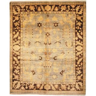 Great Prices Herat Oriental Indo Hand-knotted Ushak Light Blue/ Brown Wool Rug (8' x 10')