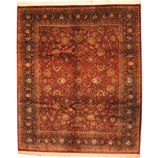 ===>  Herat Oriental Indo Hand-knotted Mahal Red/ Navy Wool Rug (8' x 10')