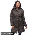 Larry Levine Women's Belted Down-filled Jacket with Removable Hood