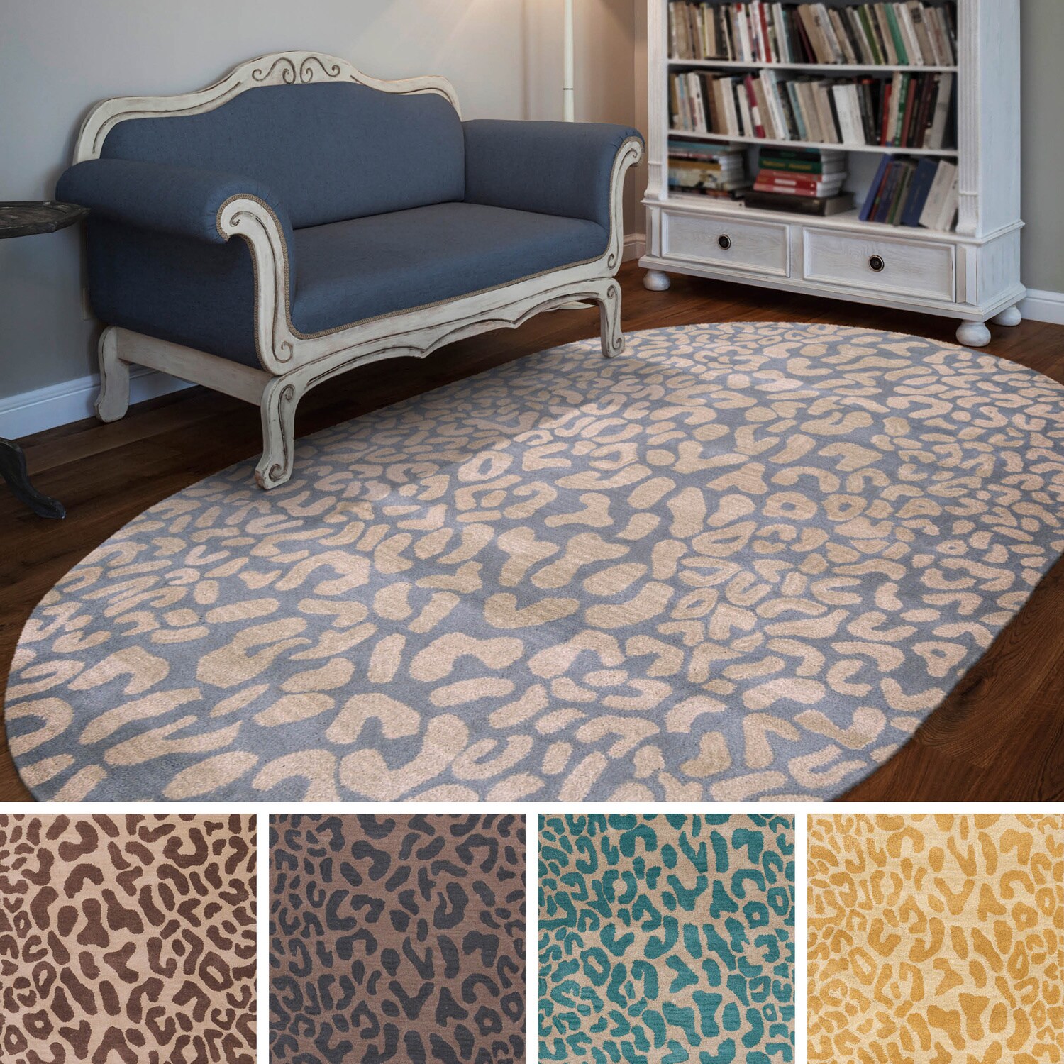 Hand tufted Jungle Animal Print Oval Wool Area Rug 6 x 9