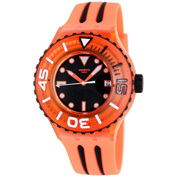 Swatch Men's Originals SUUO400 Orange Silicone Black Dial Watch