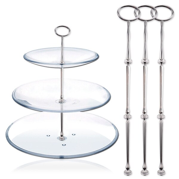 3tier Oval Cake Plate Stand Fittings with Silver Plate Stands (Set of