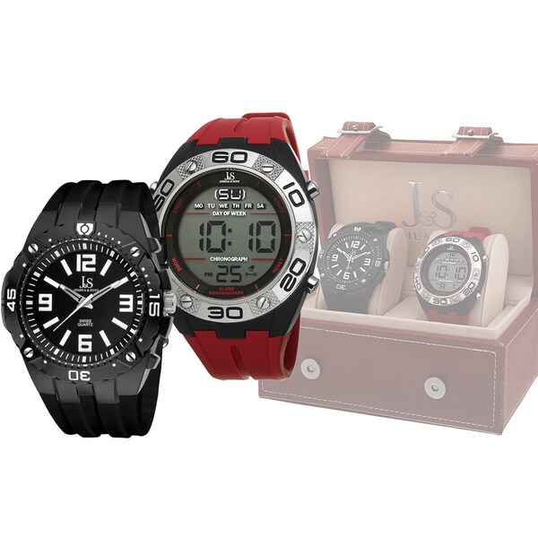 Joshua & Sons Men's Swiss Quartz Digital/Analog Strap Watch Set
