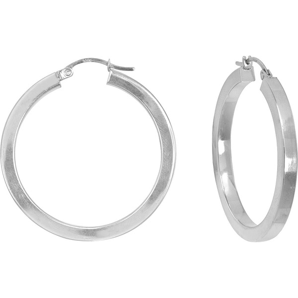 14k White Gold Polished Square Tube Hoop Earrings 16456164