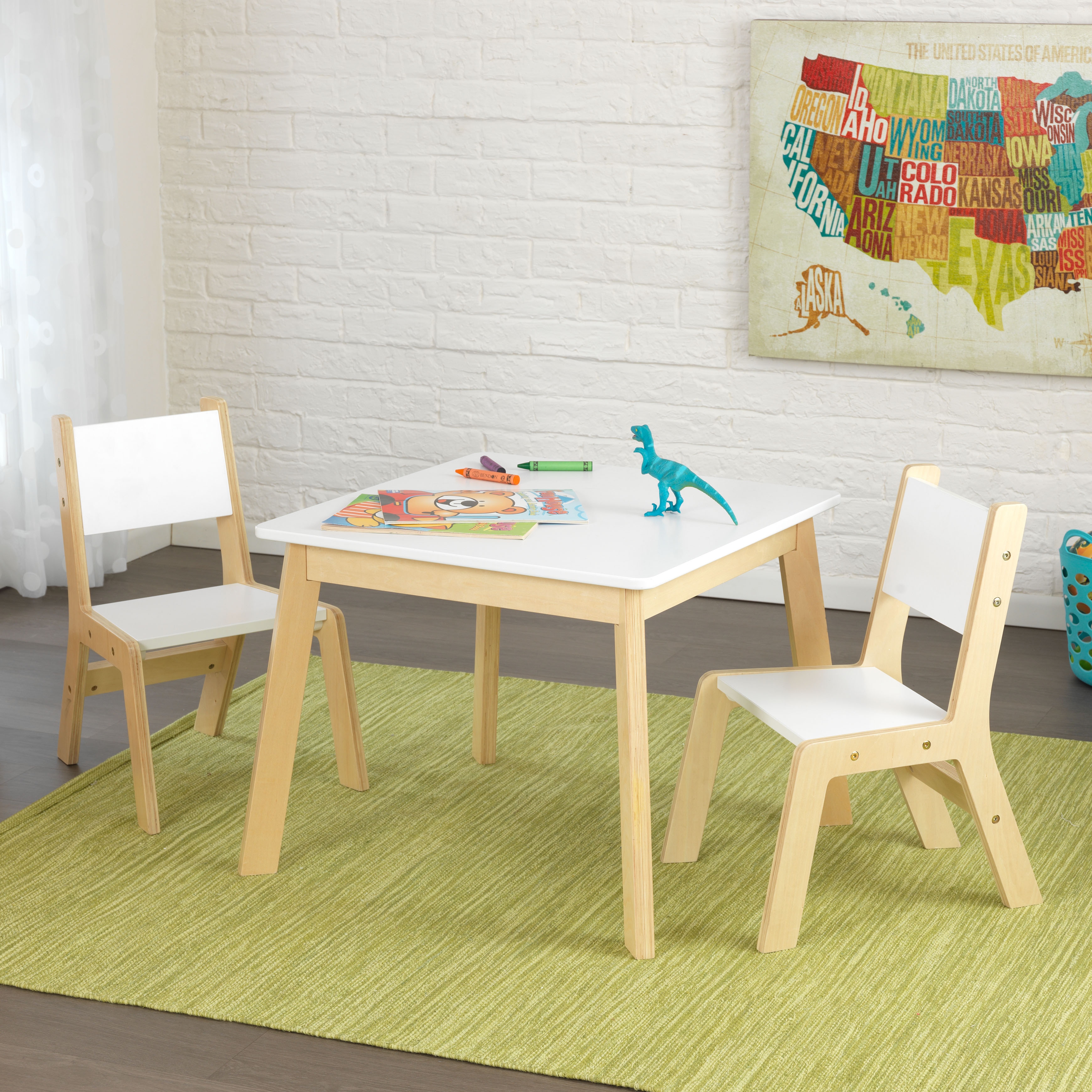 KidKraft 3-piece White and Natural Modern Table and Chair Set