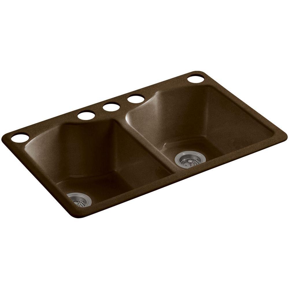 ... Undermount Cast Iron 33 inch 5-hole Double Bowl Kitchen Sink in Black