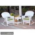 3-piece White Rocker Wicker Chair Set with Cushions