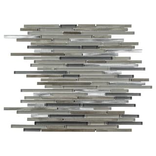 (>_<)  SomerTile 11.75x11.75-inch Fuse Mini Linear Aragon Brushed Aluminum and Glass Mosaic Tile (Case of 10)