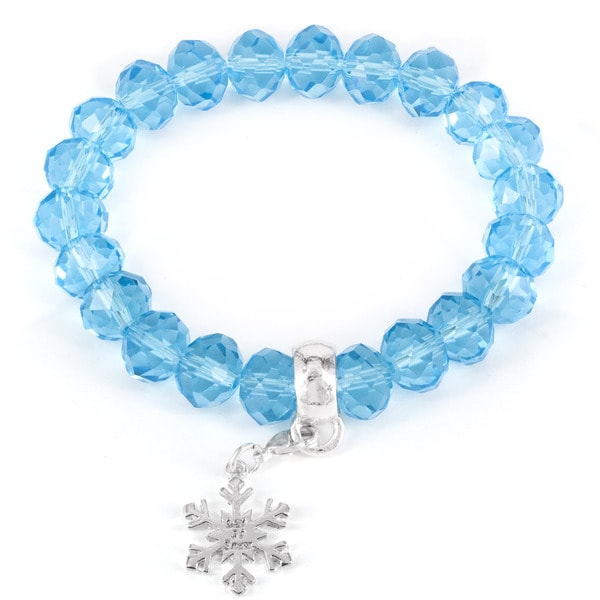 Winter Wonderland Snowflake And Blue Bead Stretch Bracelet 16467997