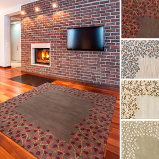 Hand-tufted Rome Floral Border Square Wool Area Rug (9'9 x 9'9)