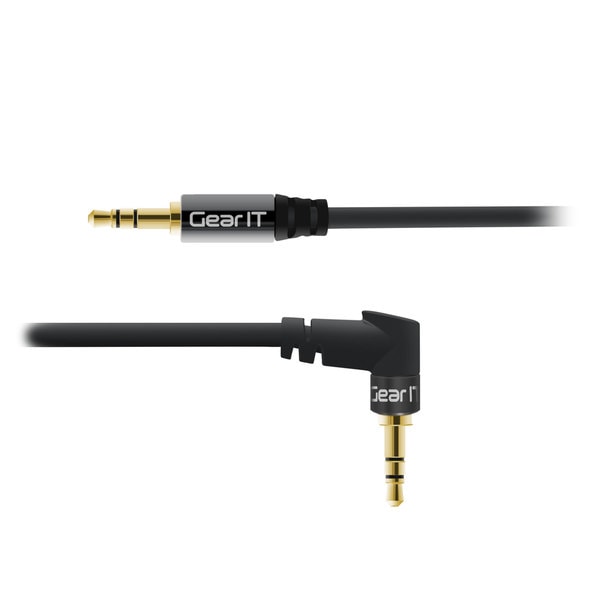 GearIT Black Right Angle Aux Audio 3.5mm Stereo Cable 