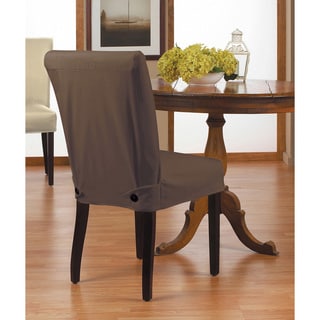 Twill Short Dining Chair Relaxed Fit Slipcover with Buttons-Image