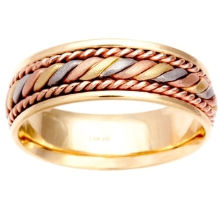 14k Tri-color Gold Men's Comfort-fit Handmade Wedding Band-Image