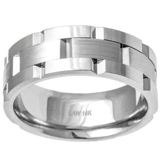 14k White Gold Men's Comfort-fit Handmade Wedding Band-Image