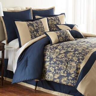 (>_<)  Amanda Blue Damask 8-piece Comforter Set
