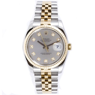 Pre-owned Rolex Men's Two-tone Datejust Diamond Silvertone Dial Watch