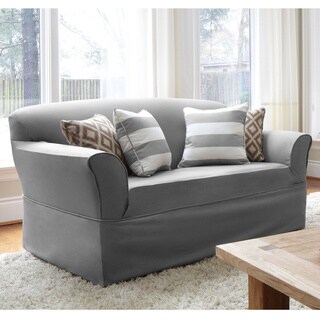 Twill One-piece Relaxed Fit Wrap Sofa Slipcover-Image