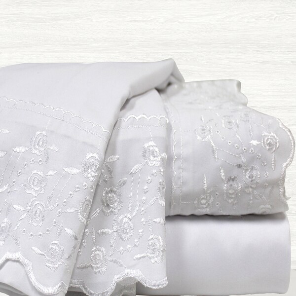 4piece White Lace Hem Rose Sheet Set 16477189