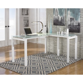 See Reviews Signature Design by Ashley Baraga White Glass L-Desk