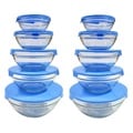 5-piece Nesting Glass Bowl Set with Blue Lids (Pack of 2)