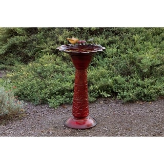 ### Bird and Leaf Red Glaze Metal Bird Bath