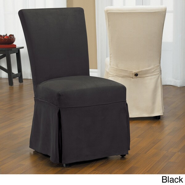 Luxury Suede Chair Relaxed Fit Long Dining Slipcover with Buttons