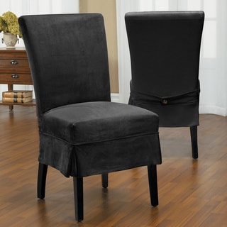 Luxury Suede Mid Pleat Relaxed Fit Dining Chair Slipcover with Buttons-Image