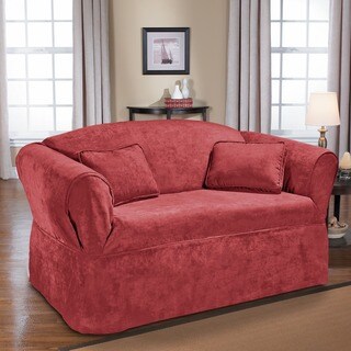 Luxury Suede One-piece Relaxed Fit Wrap Loveseat Slipcover-Image