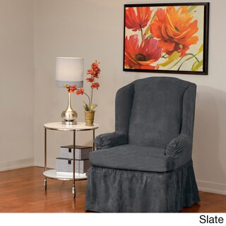 Luxury Suede One-piece Relaxed Fit Wing Chair Slipcover-Image