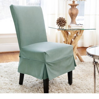 Twill Mid-pleat Relaxed Fit Dining Chair Slipcover with Buttons-Image