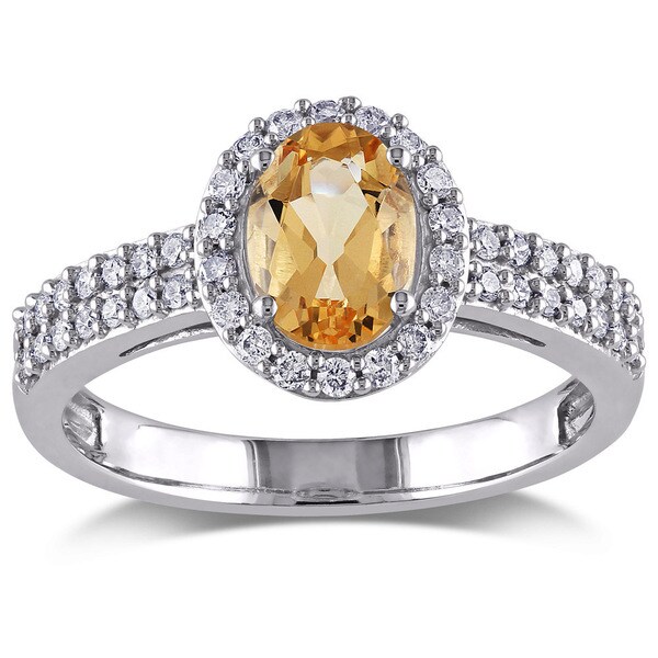 Miadora 10k White Gold Yellow Beryl and 1/3ct TDW Diamond Ring G-H, I1-I2