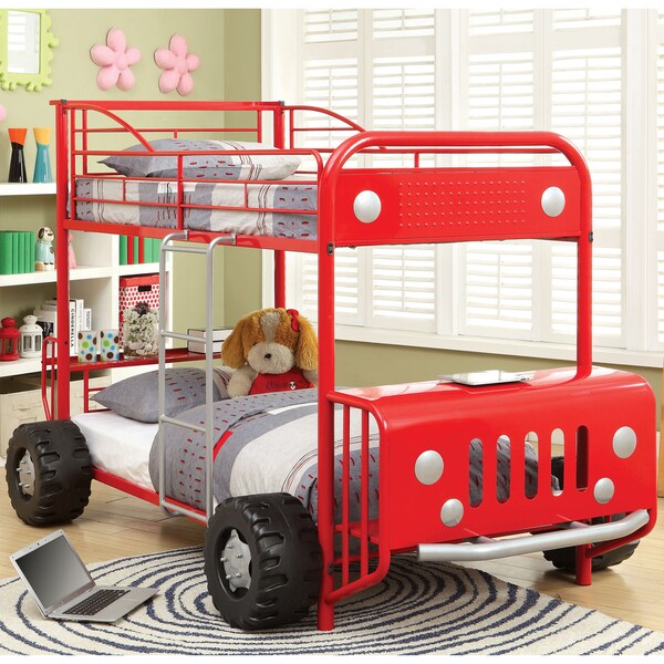 Furniture of America Jones Metal SUVInspired Twin over Twin Bunk Bed