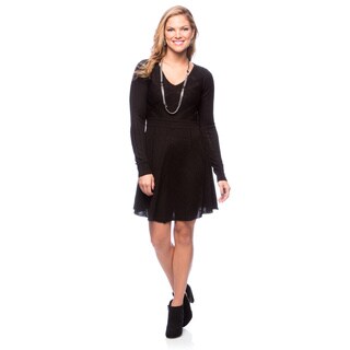 Jessica Simpson Black Long Sleeve Fit-N-Flare Sweater Dress-Image