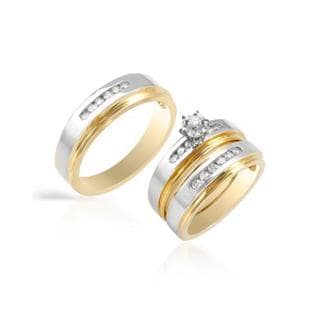 14k Two-tone Gold Diamond Matching His and Hers Wedding Ring Set